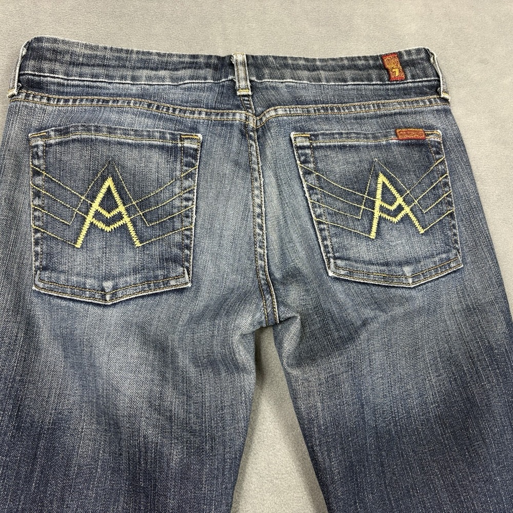 7 For All Mankind Size 31 "A" Pocket Flare Jeans Medium Wash Stretch 32" Inseam - Picture 3 of 11